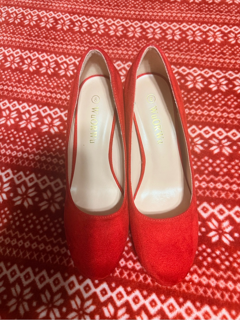 Women's Red Suede Round-Toe Pumps by